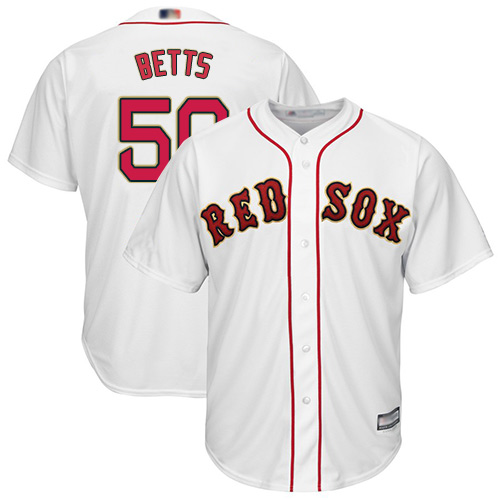 Red Sox #50 Mookie Betts White 2019 Gold Program Cool Base Stitched Youth Baseball Jersey