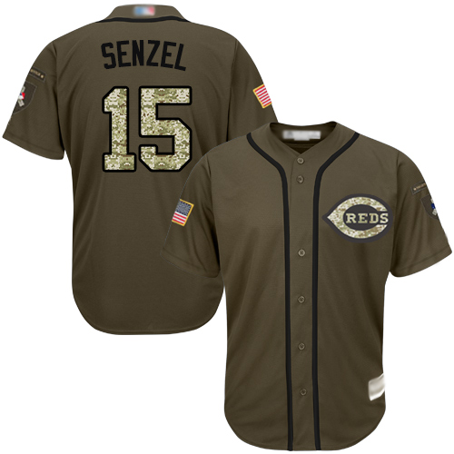 Reds #15 Nick Senzel Green Salute to Service Stitched Youth Baseball Jersey
