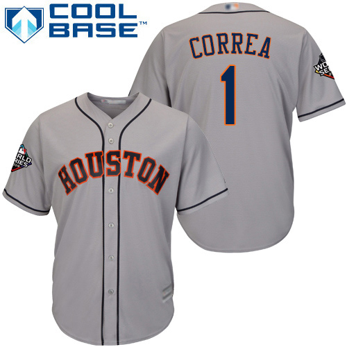Astros #1 Carlos Correa Grey Cool Base 2019 World Series Bound Stitched Youth Baseball Jersey