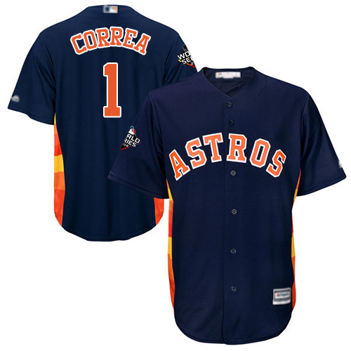 Astros #1 Carlos Correa Navy Blue Cool Base 2019 World Series Bound Stitched Youth Baseball Jersey