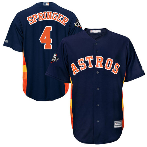 Astros #4 George Springer Navy Blue Cool Base 2019 World Series Bound Stitched Youth Baseball Jersey Astros #4 George Springer Navy Blue Cool Base 2019 World Series Bound Stitched Youth Baseball Jersey