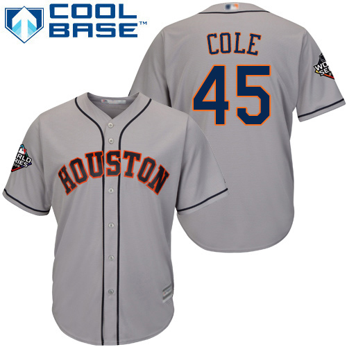 Astros #45 Gerrit Cole Grey Cool Base 2019 World Series Bound Stitched Youth Baseball Jersey