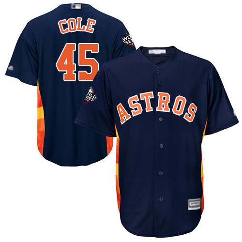 Astros #45 Gerrit Cole Navy Blue Cool Base 2019 World Series Bound Stitched Youth Baseball Jersey Astros #45 Gerrit Cole Navy Blue Cool Base 2019 World Series Bound Stitched Youth Baseball Jersey