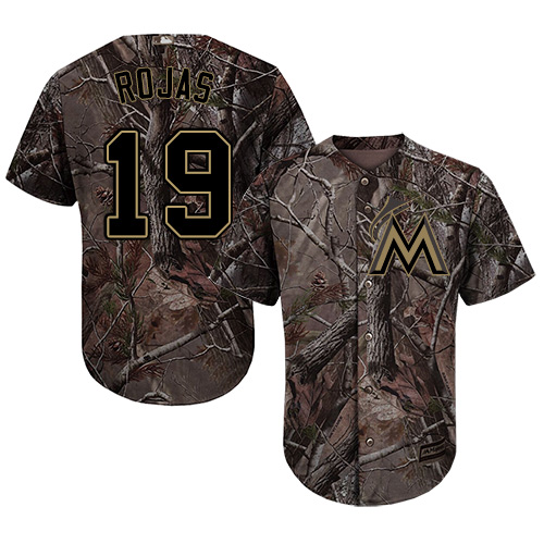Marlins #19 Miguel Rojas Camo Realtree Collection Cool Base Stitched Youth Baseball Jersey