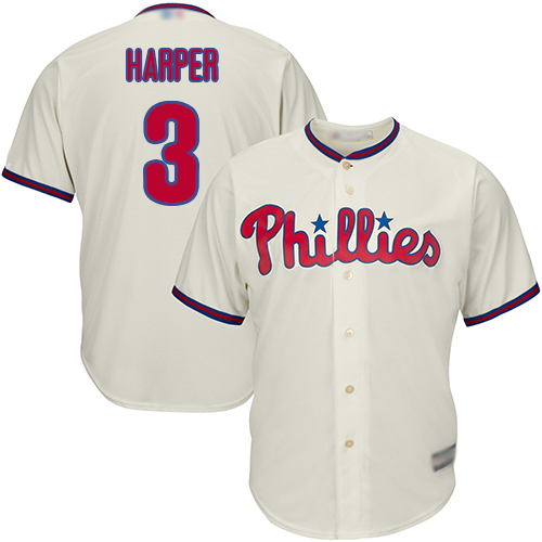 Phillies #3 Bryce Harper Cream Cool Base Stitched Youth Baseball Jersey