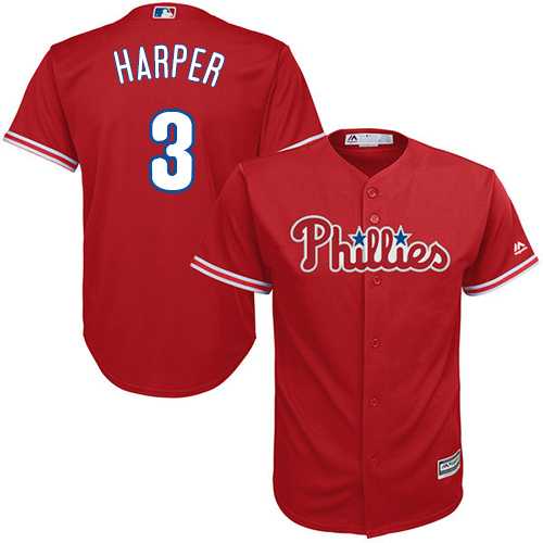 Phillies #3 Bryce Harper Red Cool Base Stitched Youth Baseball Jersey
