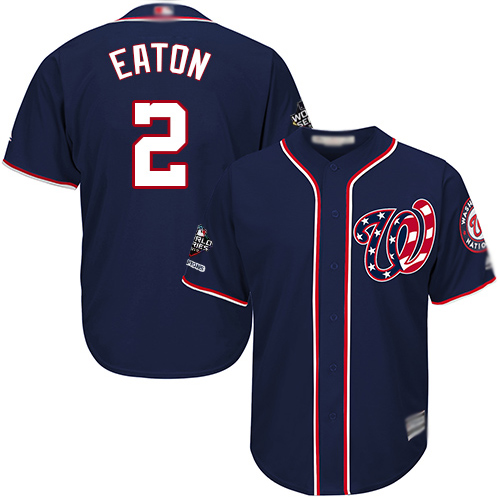 Nationals #2 Adam Eaton Navy Blue Cool Base 2019 World Series Bound Stitched Youth Baseball Jersey