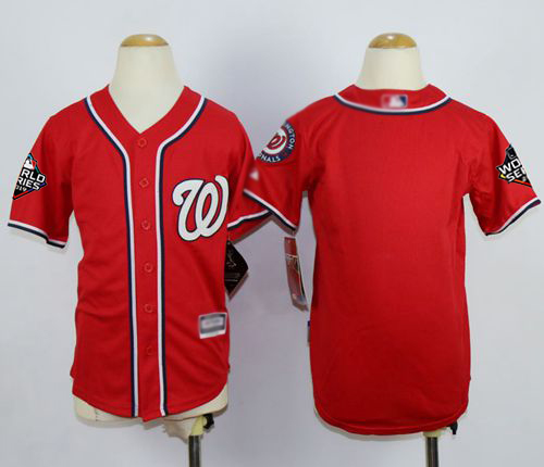 Nationals Blank Red Cool Base 2019 World Series Bound Stitched Youth Baseball Jersey