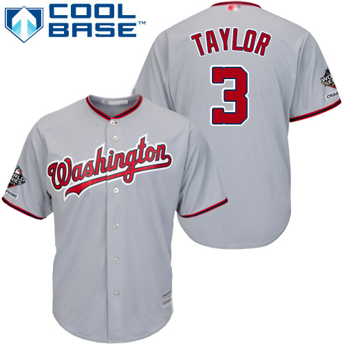 Nationals #3 Michael Taylor Grey Cool Base 2019 World Series Bound Stitched Youth Baseball Jersey