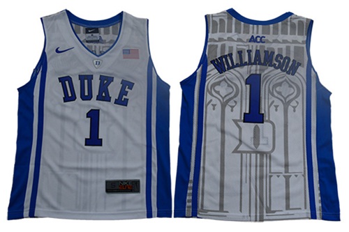 Blue Devils #1 Zion Williamson White/Blue Basketball Elite Stitched Youth NCAA Jersey