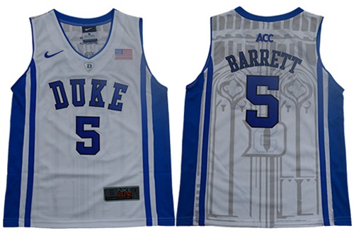 Blue Devils #5 R.J. Barrett White/Blue Basketball Elite Stitched Youth NCAA Jersey