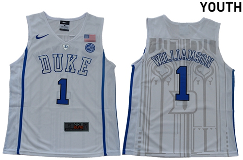 Blue Devils #1 Zion Williamson White Basketball Elite Stitched Youth NCAA Jersey