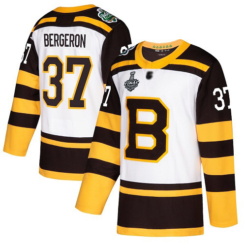 Bruins #37 Patrice Bergeron White Authentic 2019 Winter Classic Stanley Cup Final Bound Youth Stitched Hockey Jersey