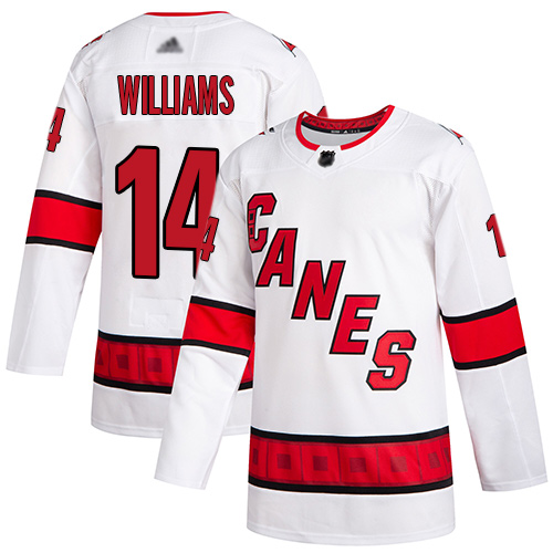 Hurricanes #14 Justin Williams White Road Authentic Stitched Youth Hockey Jersey