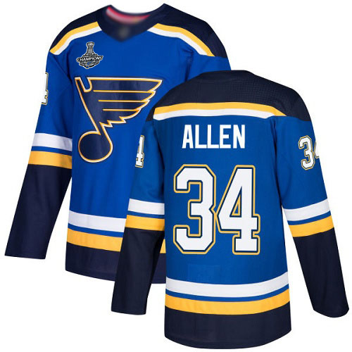 Blues #34 Jake Allen Blue Home Authentic Stanley Cup Champions Stitched Youth Hockey Jersey
