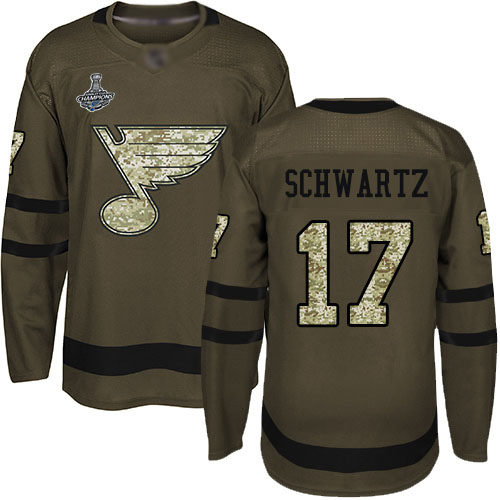 Blues #17 Jaden Schwartz Green Salute to Service Stanley Cup Final Bound Stitched Youth Hockey Jersey