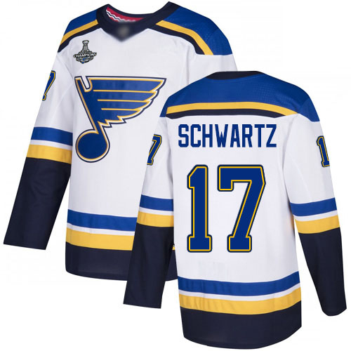 Blues #17 Jaden Schwartz White Road Authentic Stanley Cup Champions Stitched Youth Hockey Jersey