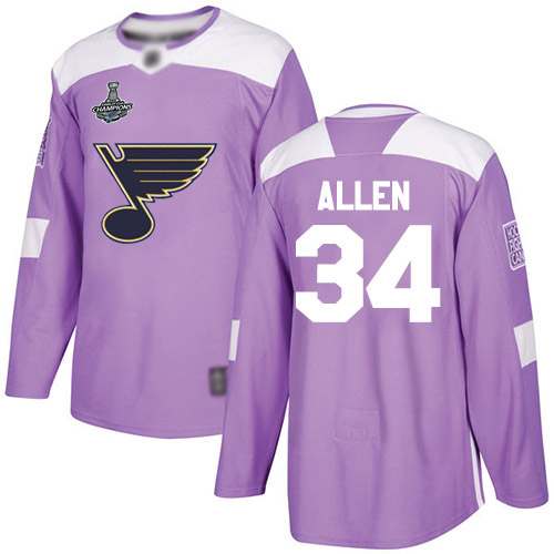 Blues #34 Jake Allen Purple Authentic Fights Cancer Stanley Cup Final Bound Stitched Youth Hockey Jersey