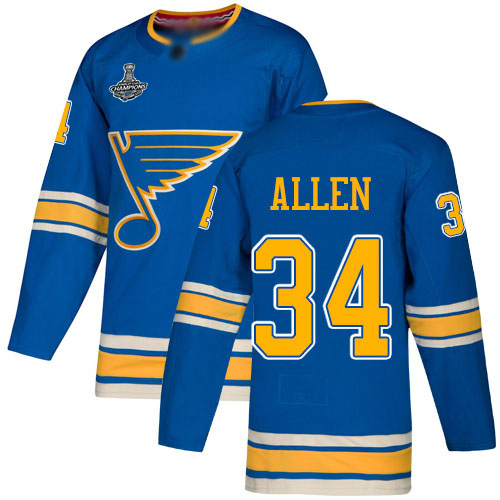 Blues #34 Jake Allen Blue Alternate Authentic Stanley Cup Champions Stitched Youth Hockey Jersey
